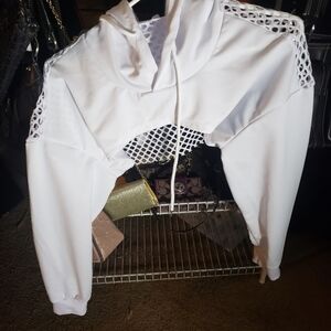 White Mesh Hoodie Top